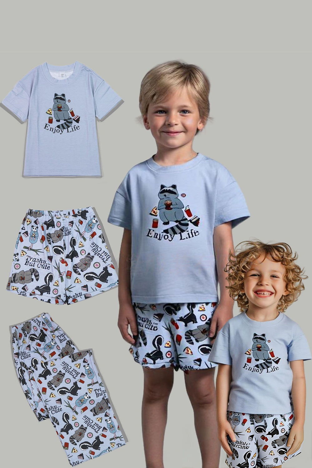 Pyjama familial assorti à manches courtes imprimé gris