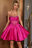 Jolie robe de cocktail fuchsia corset chérie ligne A avec perles