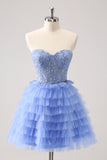 Sweetheart Lilas Robe de cocktail trapèze en tulle avec dentelle