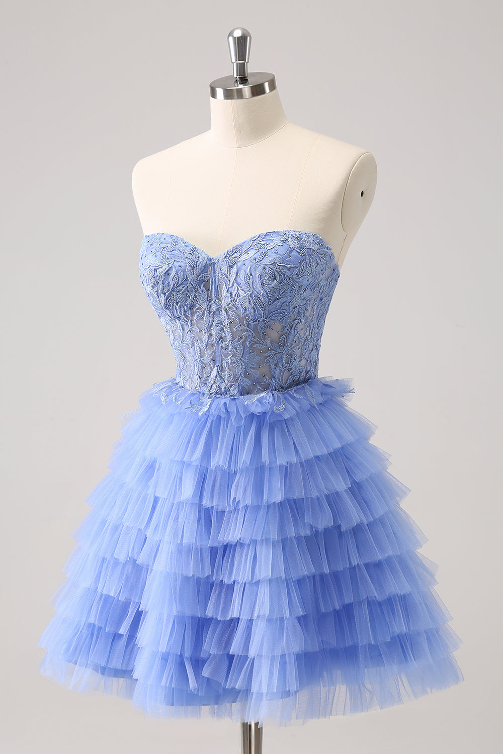 Sweetheart Lilas Robe de cocktail trapèze en tulle avec dentelle