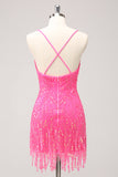 Robe de bal à col en V à paillettes dorées scintillantes avec franges