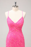 Robe de bal à col en V à paillettes dorées scintillantes avec franges