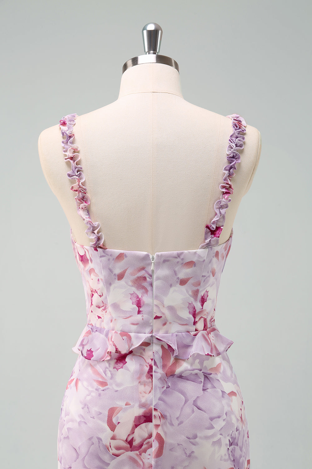 Sirène Gris Violet Spaghetti Bretelles Floral Longue Robe de demoiselle d’honneur