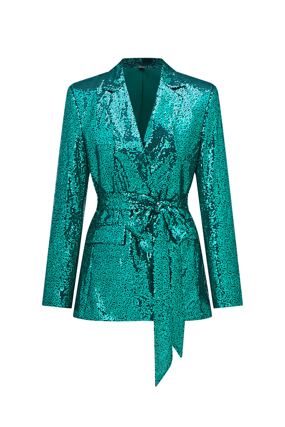 Glitter vert paillettes revers crantés femmes costumes avec ceinture