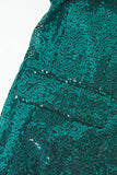 Glitter vert paillettes revers crantés femmes costumes avec ceinture