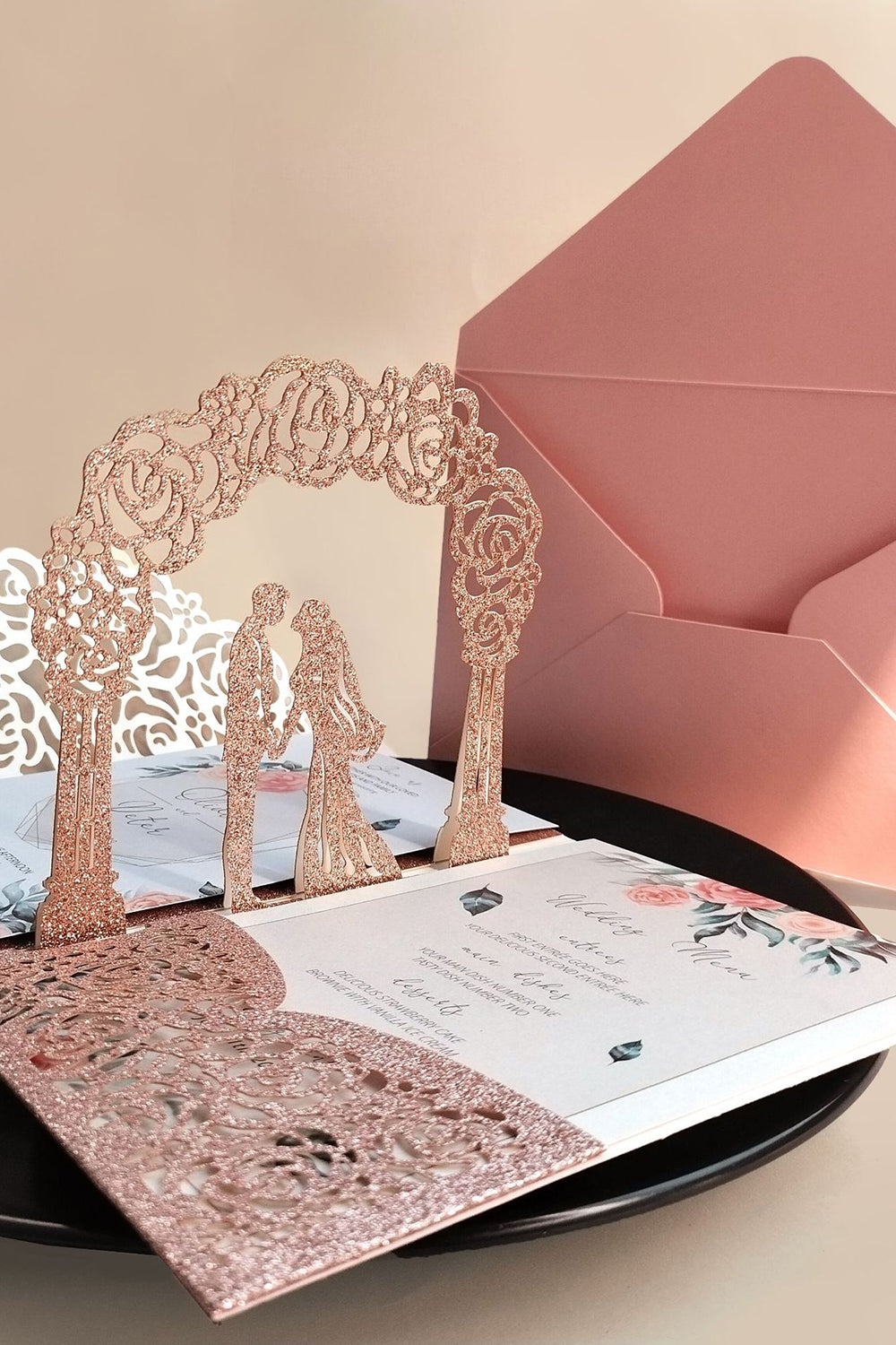 Invitation de mariage creuse marine personnalisée avec RSVP