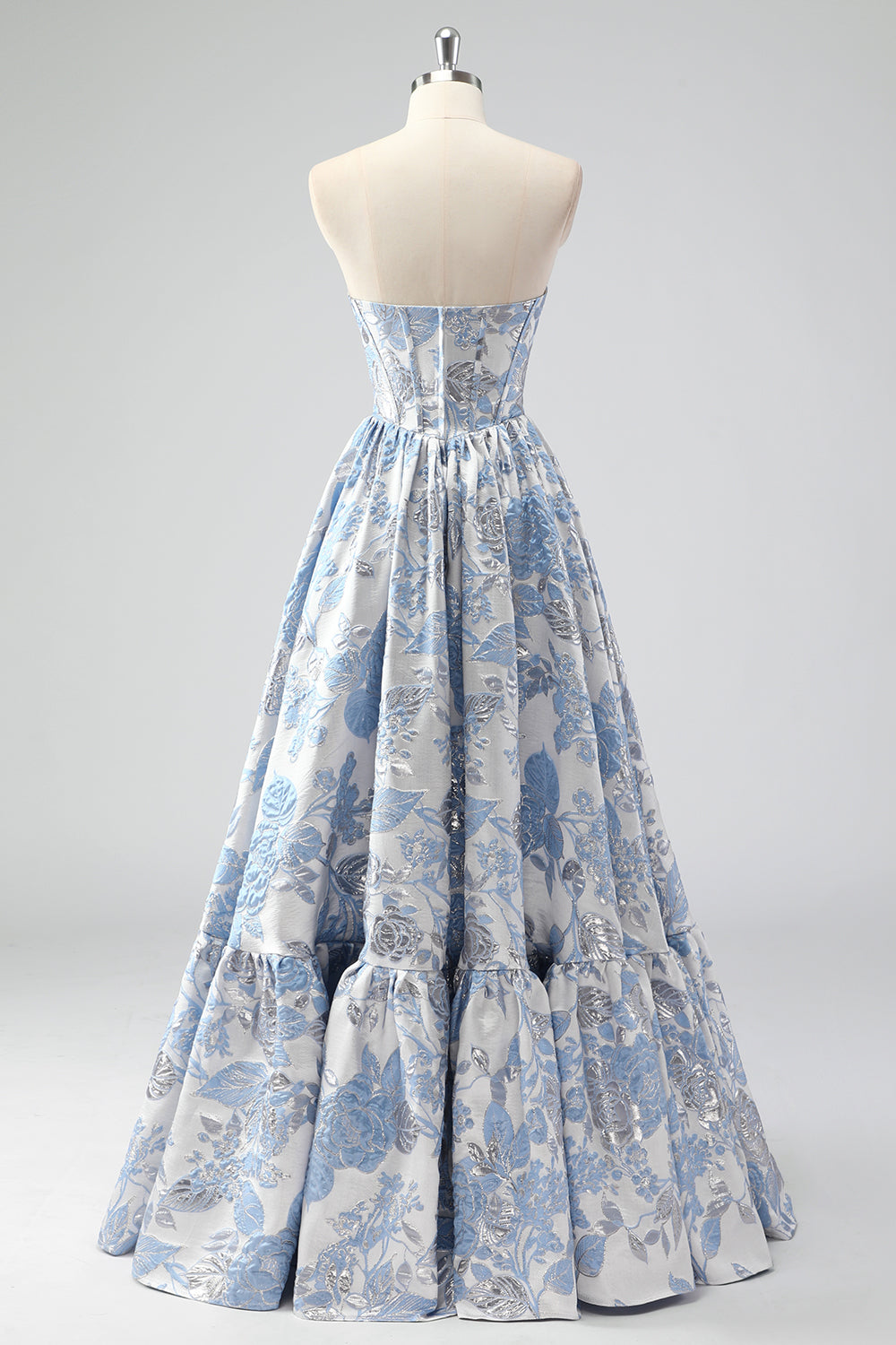 Mignon bleu A-ligne Sweetheart Brocart Corset Robe de soirée Longue