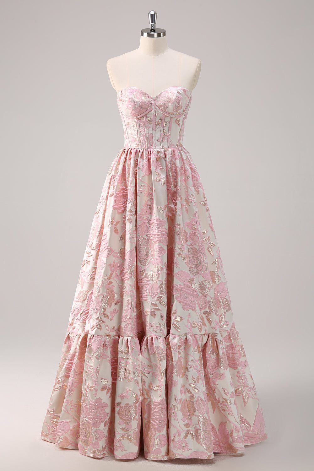 Mignon bleu A-ligne Sweetheart Brocart Corset Robe de soirée Longue
