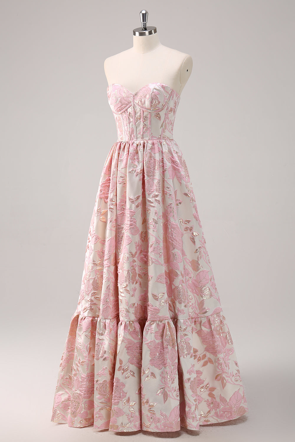 Mignon bleu A-ligne Sweetheart Brocart Corset Robe de soirée Longue