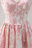 Mignon bleu A-ligne Sweetheart Brocart Corset Robe de soirée Longue