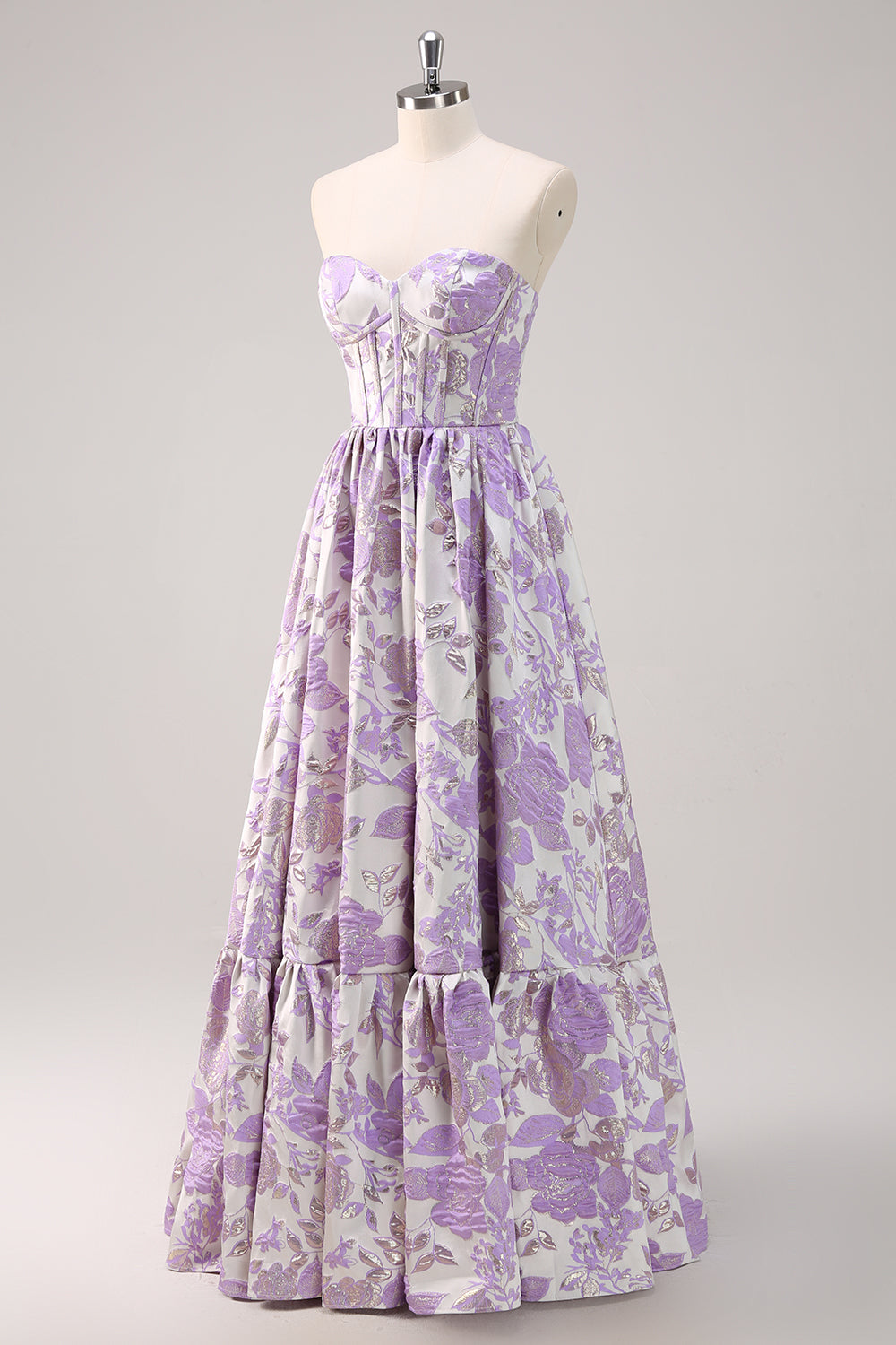 Mignon bleu A-ligne Sweetheart Brocart Corset Robe de soirée Longue