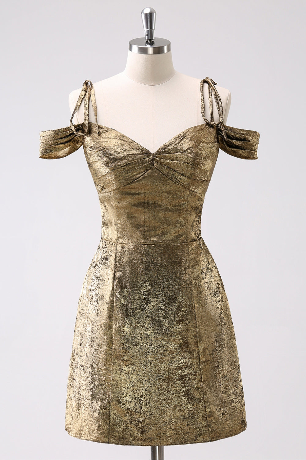 Robe courte trapèze à épaules dénudées dorée