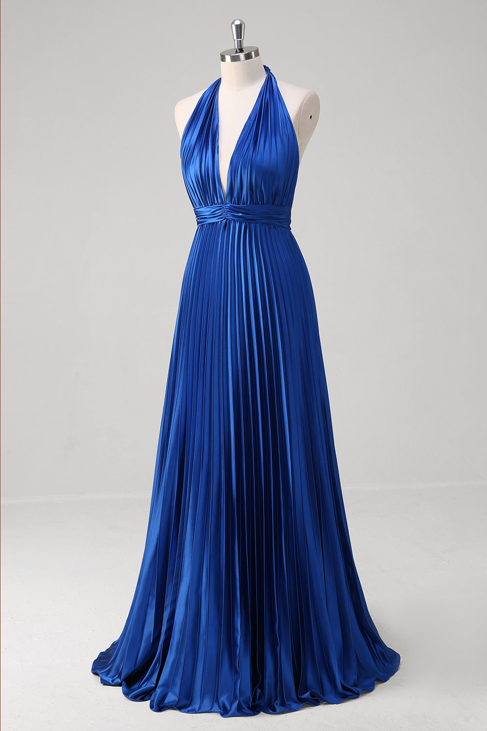 Bleu royal Robe longue plissée dos nu