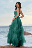 Robe de demoiselle d’honneur corset en tulle bleu avec volants