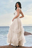 Robe de demoiselle d’honneur corset en tulle bleu avec volants