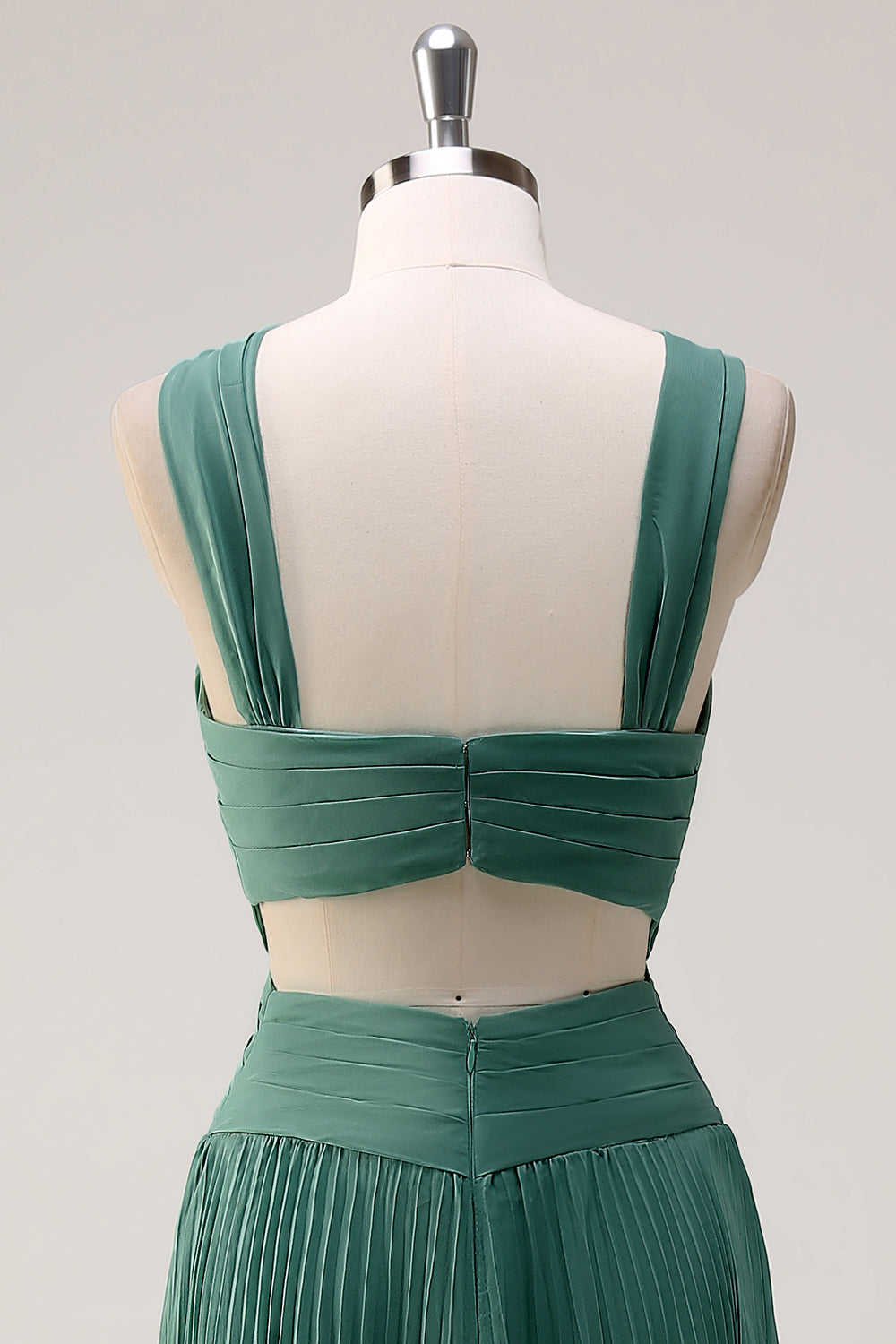 Eucalyptus Une Ligne Dos Nu Col Mousseline Plissé Longue Robe de demoiselle d’honneur