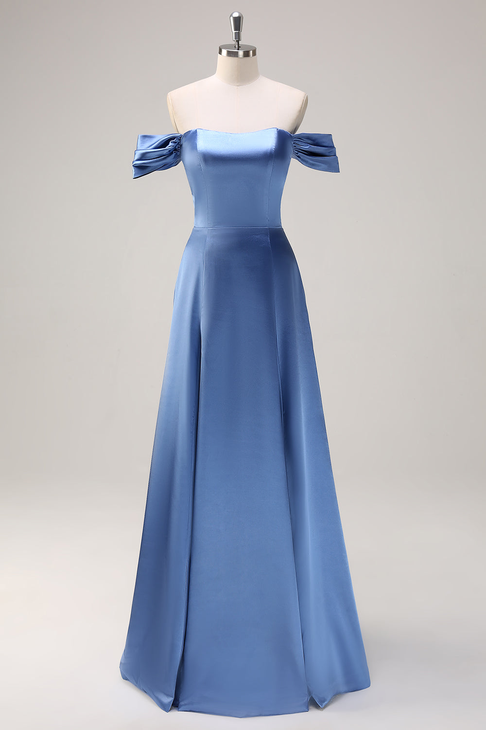 Dusty Blue A Ligne Off The Shoulder Satin Robe de demoiselle d’honneur longue