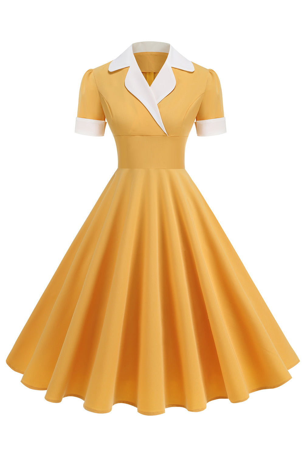 Robe bleue à col en V des années 1950 à manches courtes