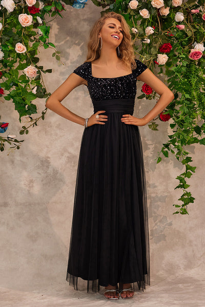 Robe Zaftique Noire Avec Perles - Taille Plus 12 à 28 - Manches 3/4 - Neuf Sans étiquettes