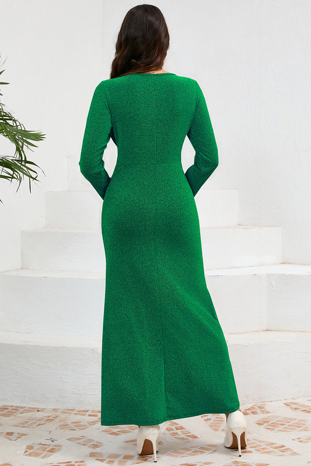 Robe longue de soirée à manches longues à manches longues sirène rouge