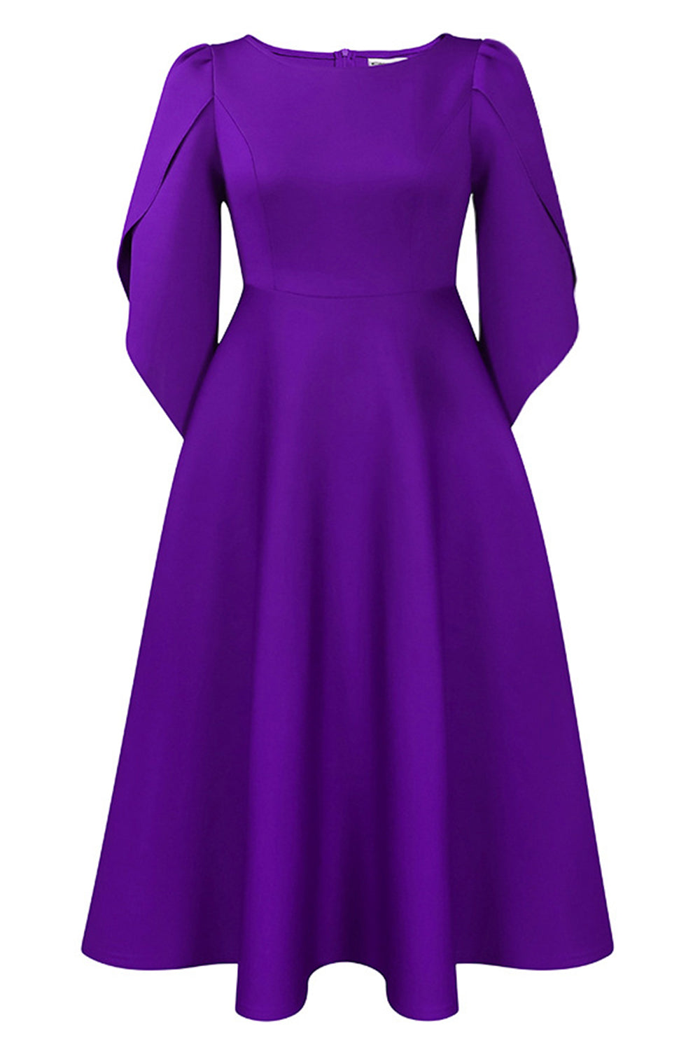 Mode Élégant Bleu Royal Une Ligne Solide Swing Robe avec Demi-Manches