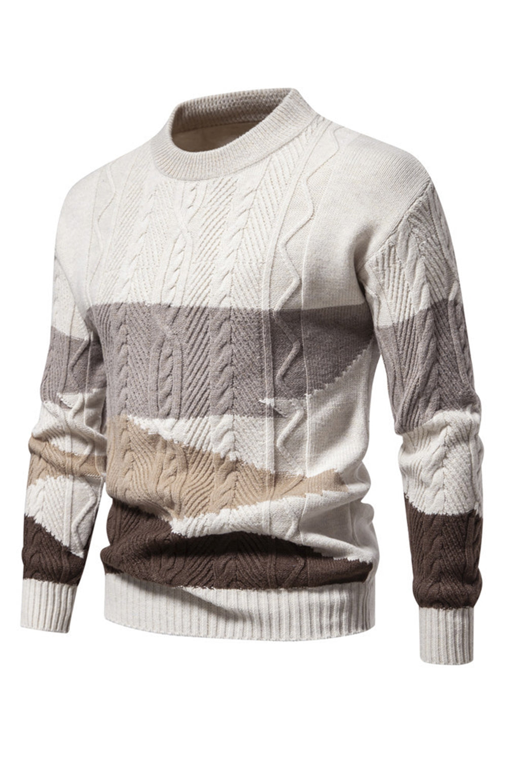 Pull à enfiler torsadé blanc à col rond Colorblock pour homme