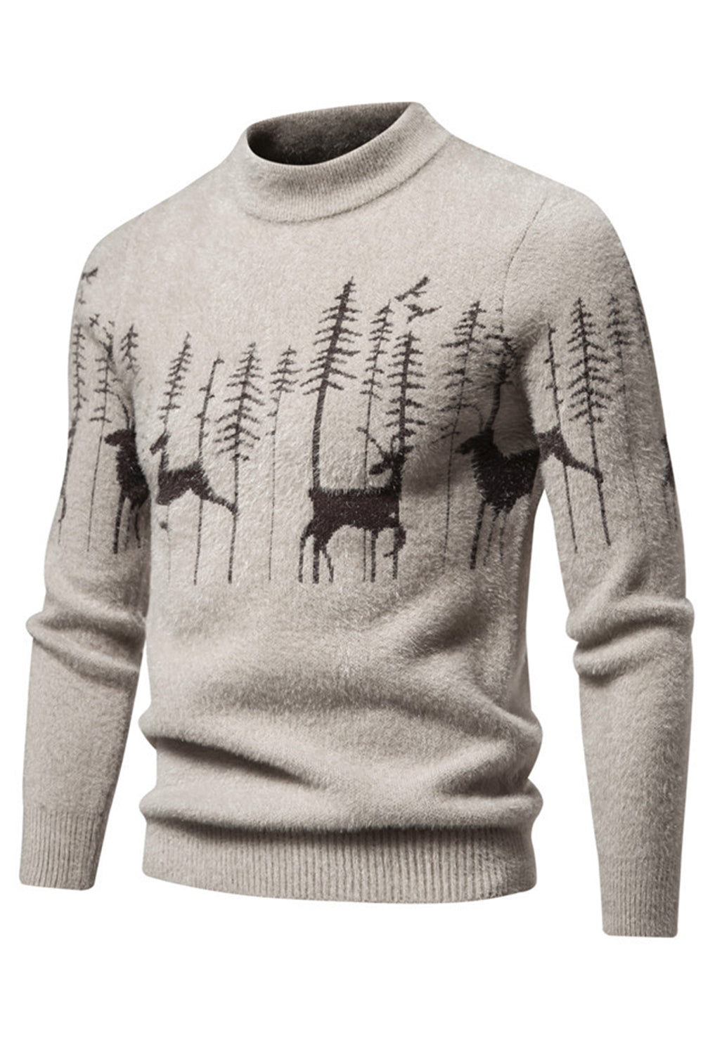 Pull noir slim-fit à col rond imprimé cerf de Noël pour homme