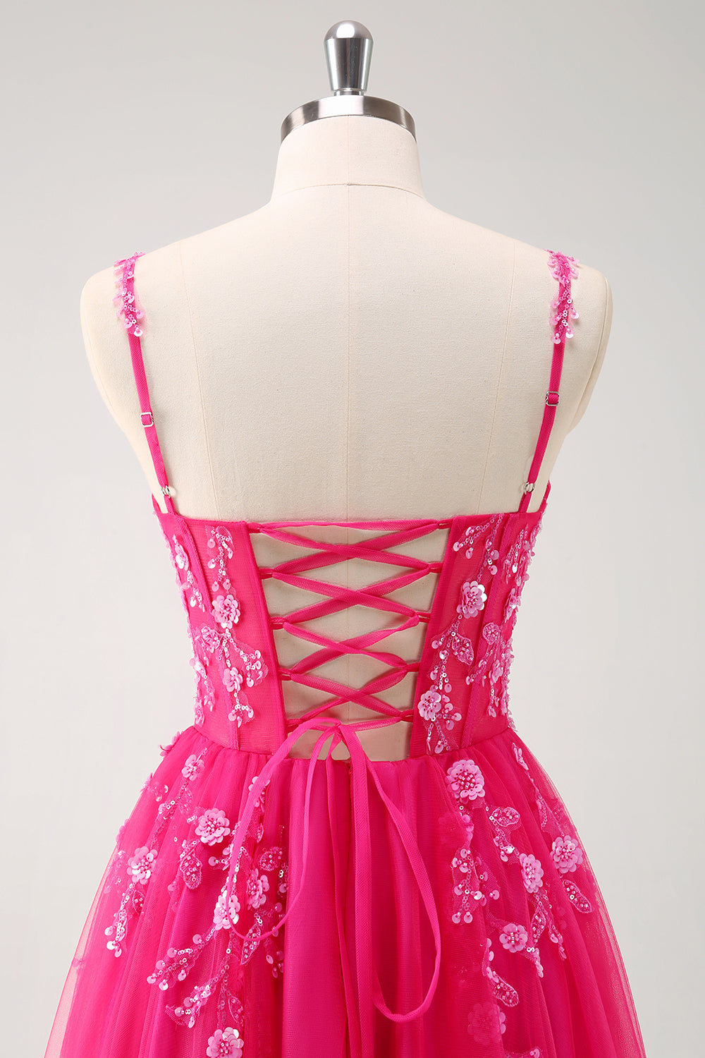 Robe de bal longue corset à bretelles spaghetti bleu royal scintillant