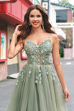 Vert Une ligne Corset Sequin Tulle Robe Longue De Bal Avec Lacets Dans Le Dos