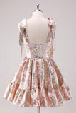 Robe de soirée Court métallisée à bretelles réglables argentées et volants