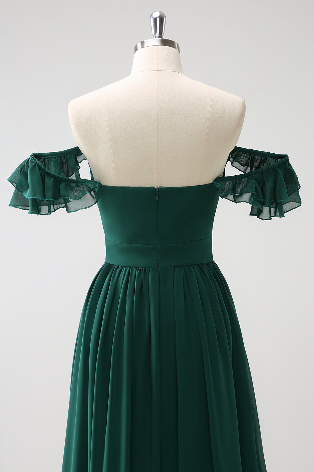 Vert foncé Une ligne col en V Robe de demoiselle d’honneur longue en mousseline de soie