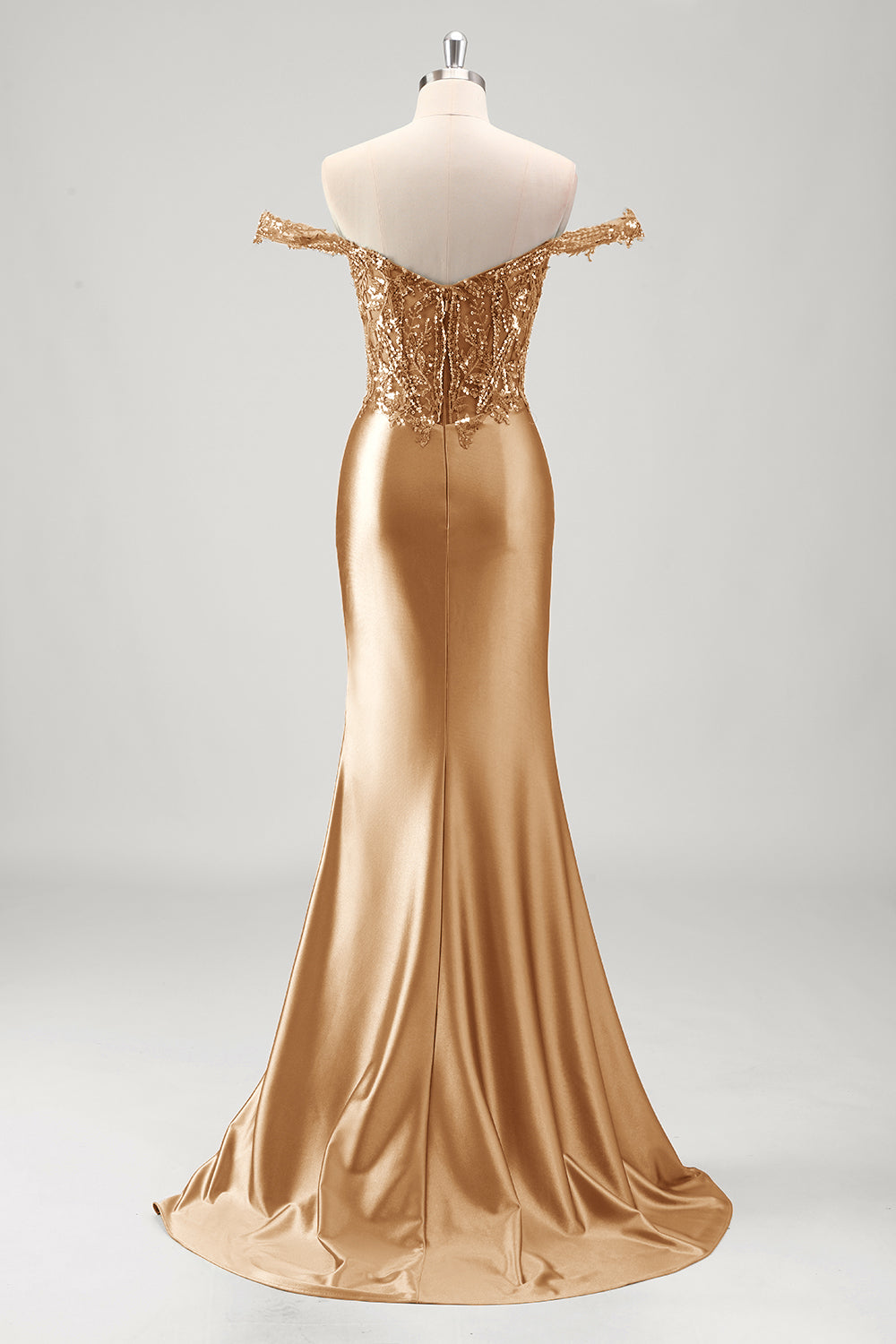 Épaule dénudée applique sirène gris vert robe de bal avec fente