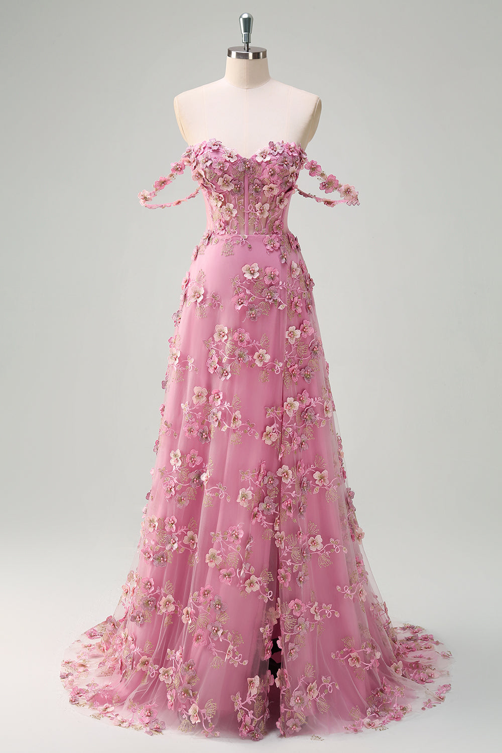 Taro Purple A-line Épaule Dénudée Applique Robe de Soirée Longue avec Fente