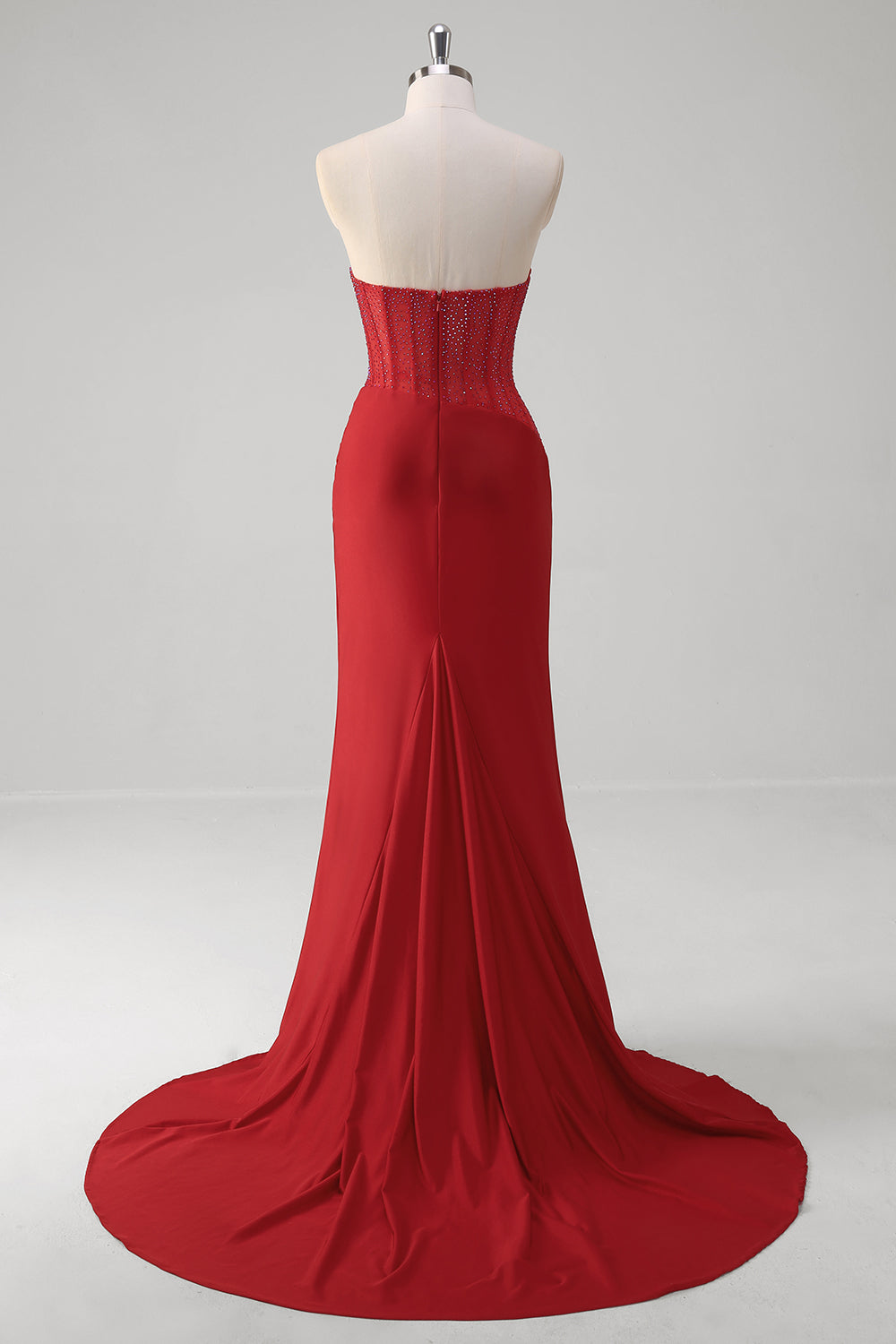 Perle bustier sirène corset longue Robe De Soirée rouge avec fente
