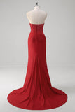 Perle bustier sirène corset longue Robe De Soirée rouge avec fente