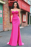 Sirène applique bustier corset Robe De Soirée fuchsia avec fente
