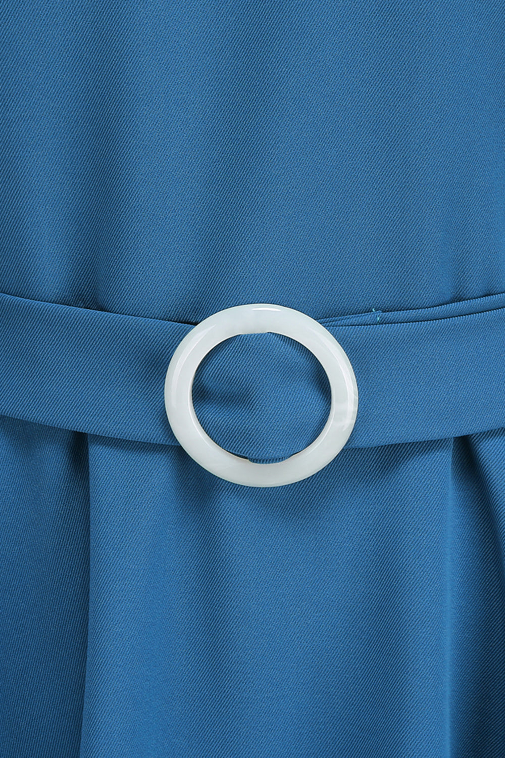 Robe midi trapèze bleue à col rond des années 1950