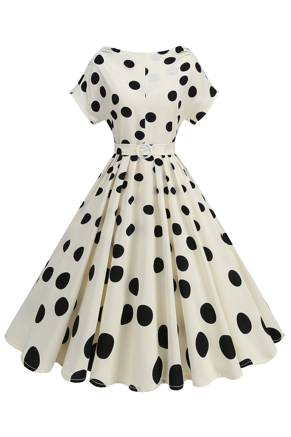 Robe midi à col bateau a-ligne imprimée de roses noires des années 1950