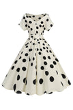 Robe midi à col bateau a-ligne imprimée de roses noires des années 1950