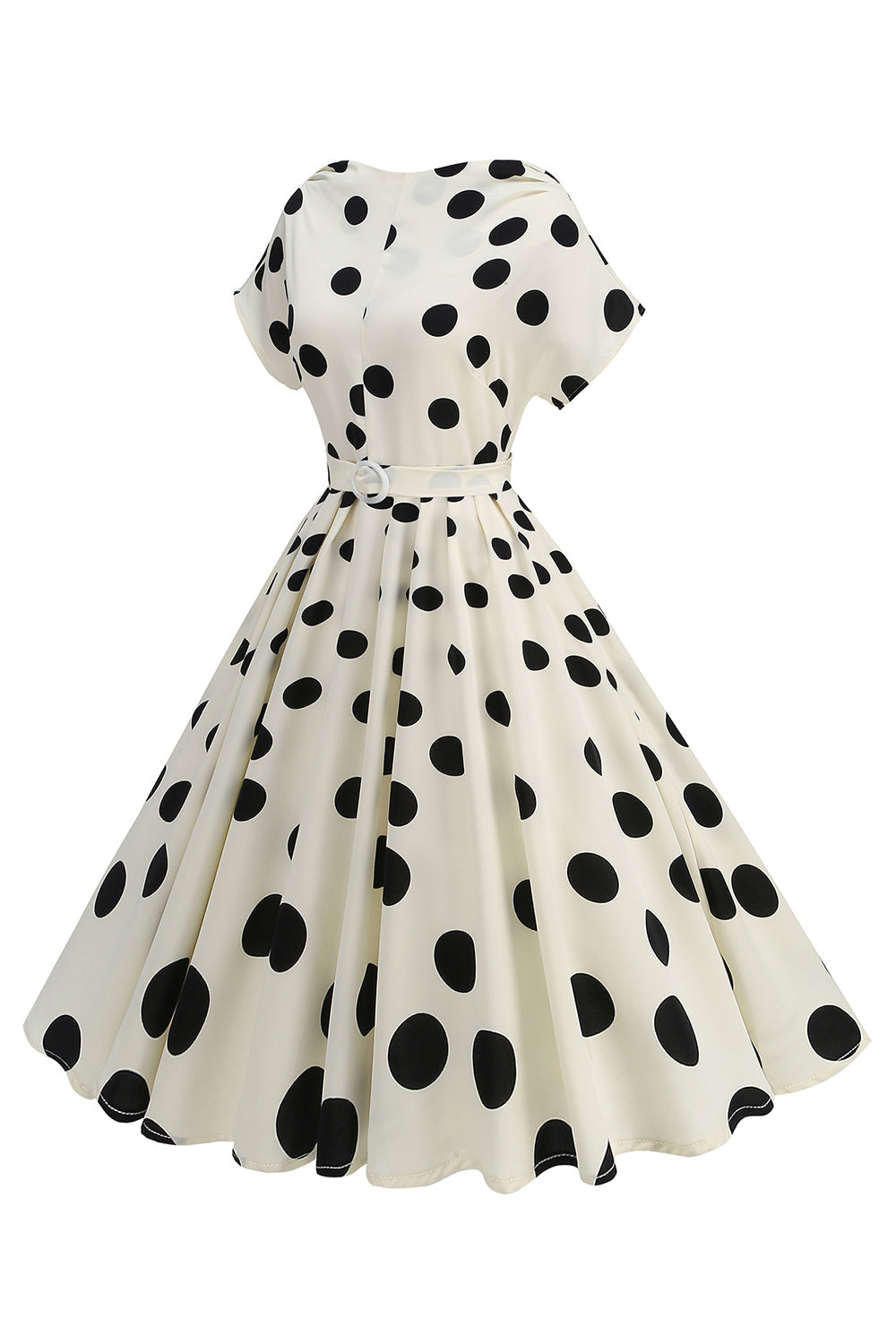 Robe midi à col bateau a-ligne imprimée de roses noires des années 1950
