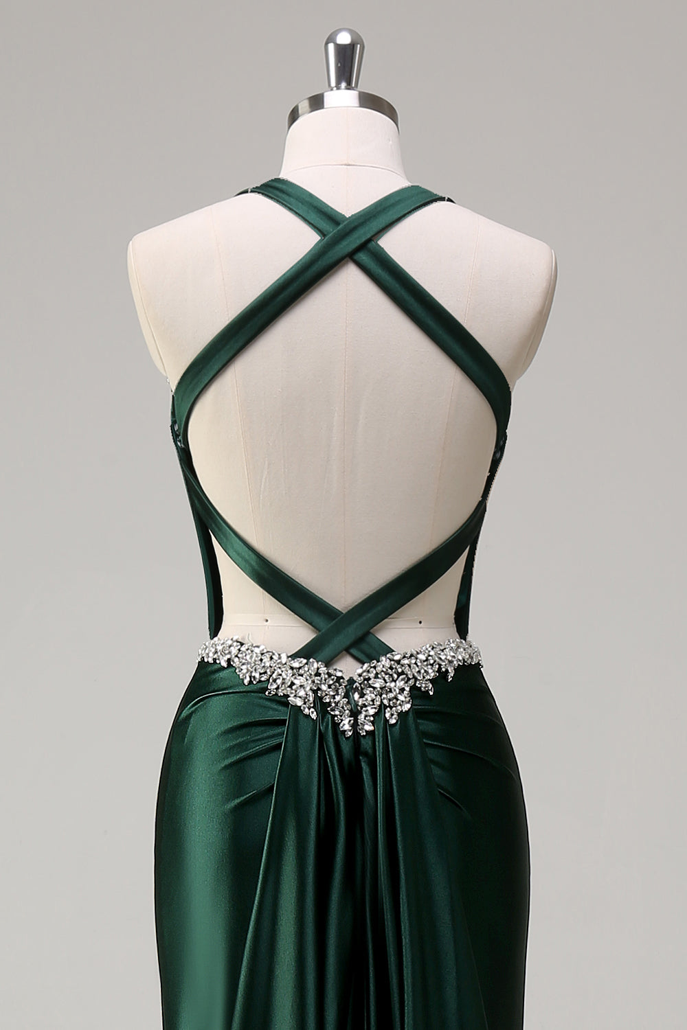 Robe de soirée scintillante vert foncé sirène dos nu corset à paillettes