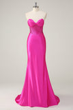 Robe de Soirée corset sans bretelles sirène fuchsia