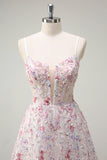 Rose A Ligne Spaghetti Bretelles Floral Perlé Robe de Soirée
