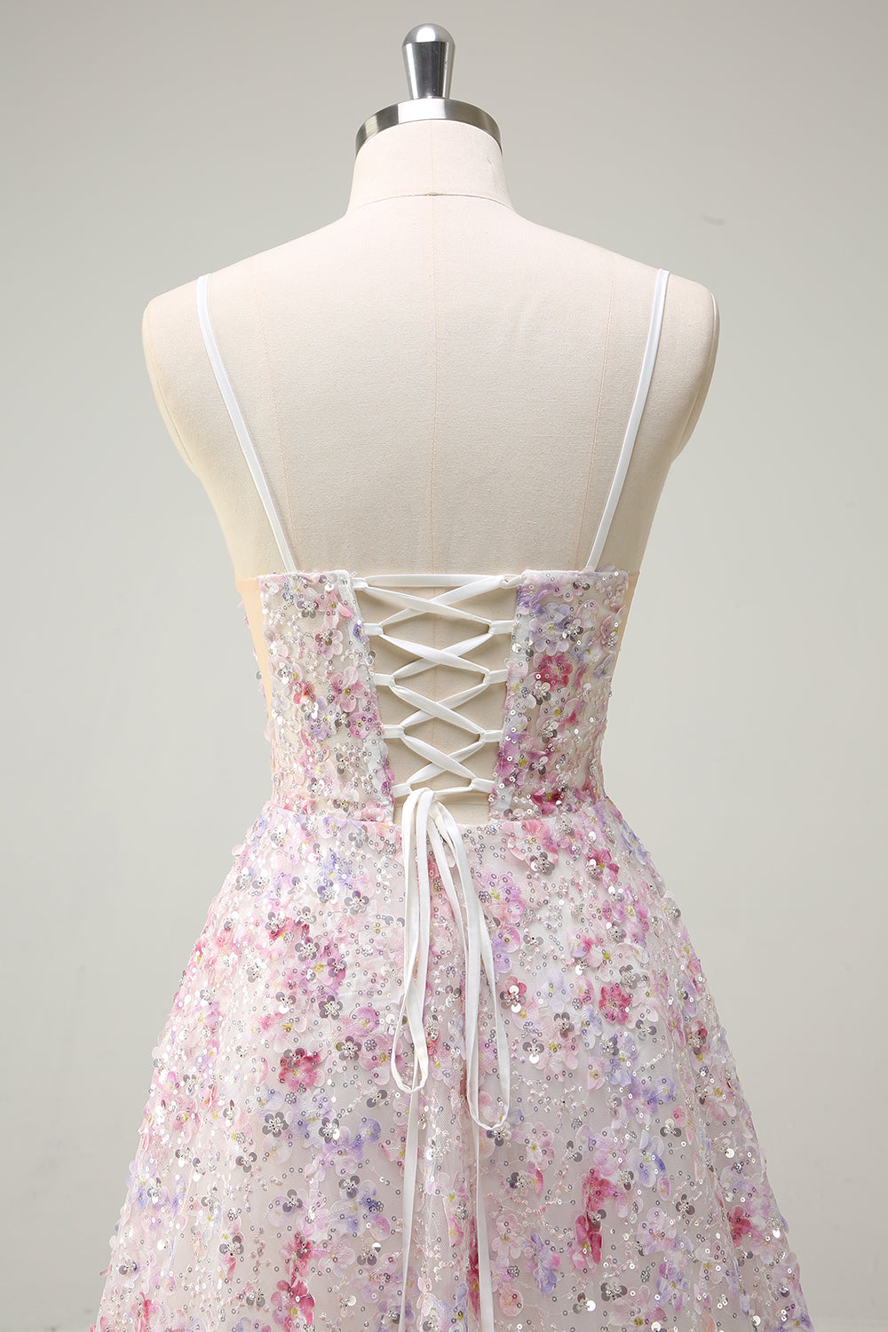Rose A Ligne Spaghetti Bretelles Floral Perlé Robe de Soirée