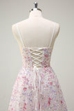 Rose A Ligne Spaghetti Bretelles Floral Perlé Robe de Soirée
