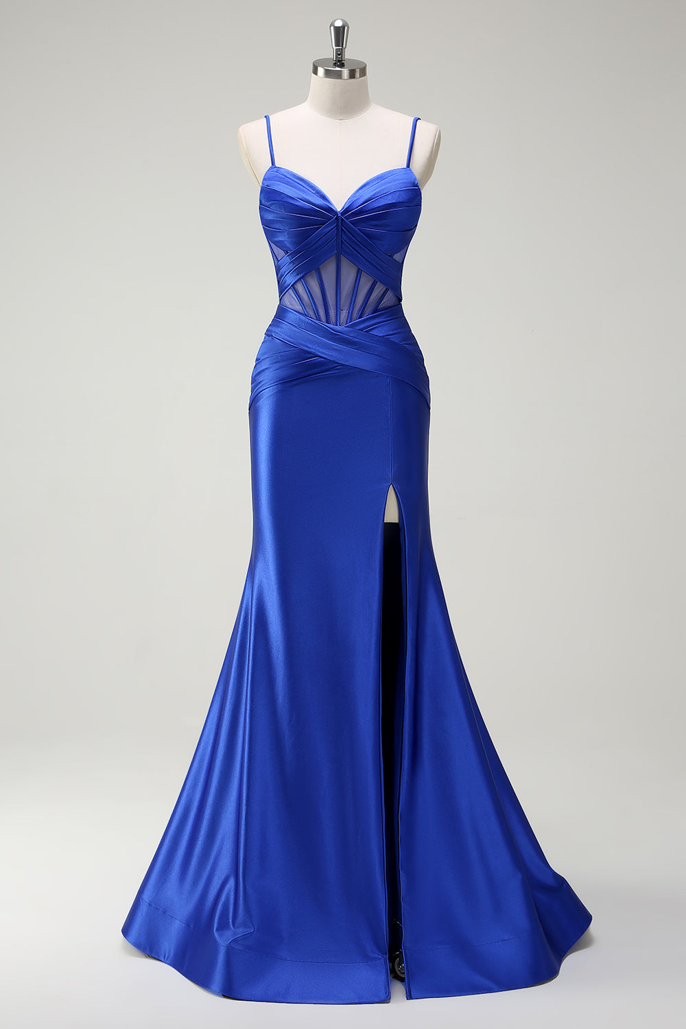 Sirène royale Spaghetti bretelles Satin Corset Robe de soirée longue avec fente
