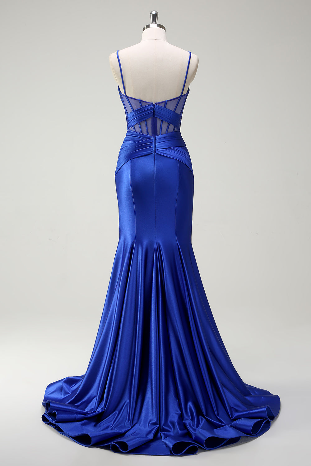 Sirène royale Spaghetti bretelles Satin Corset Robe de soirée longue avec fente