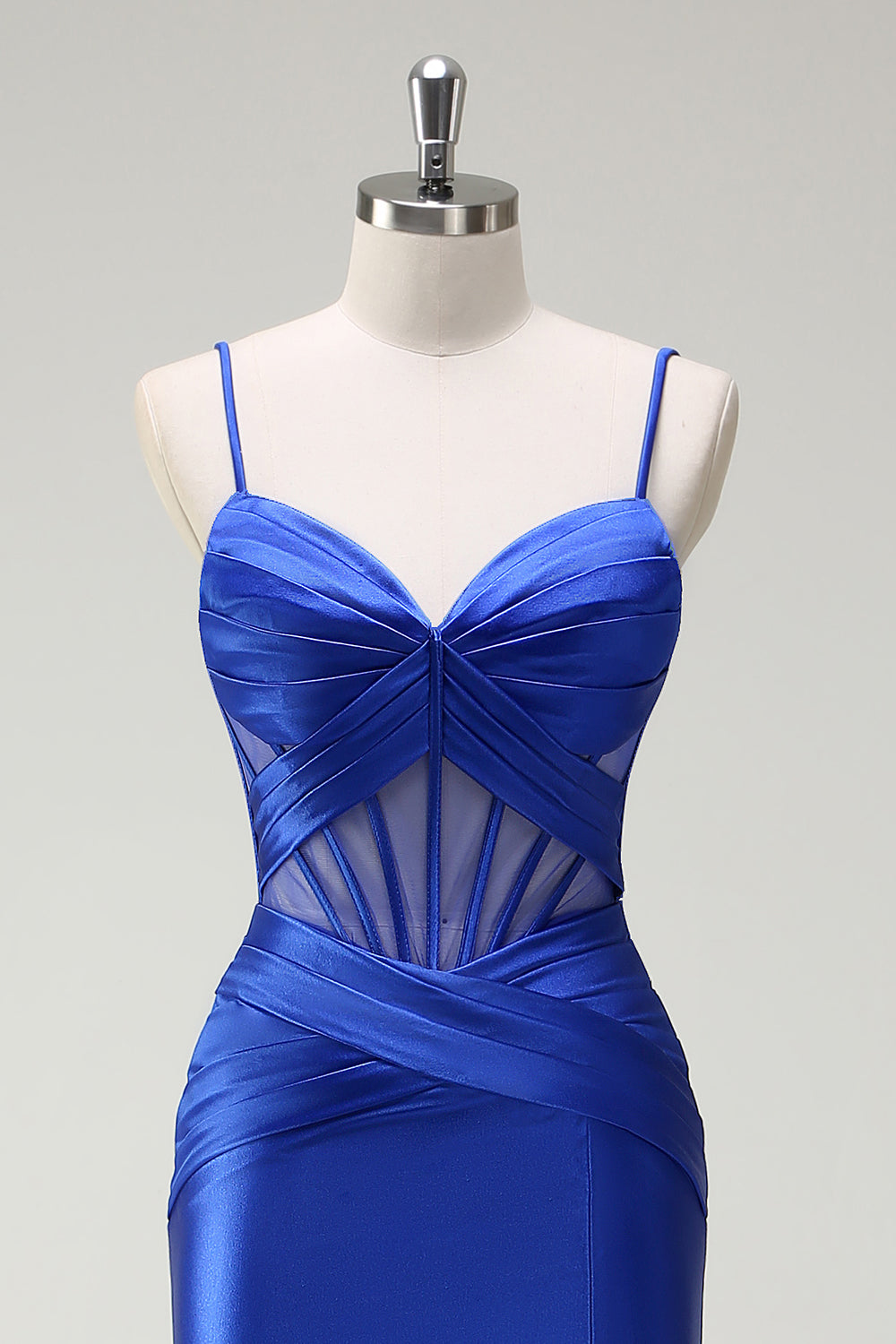 Sirène royale Spaghetti bretelles Satin Corset Robe de soirée longue avec fente