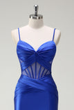 Sirène royale Spaghetti bretelles Satin Corset Robe de soirée longue avec fente