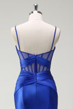 Sirène royale Spaghetti bretelles Satin Corset Robe de soirée longue avec fente